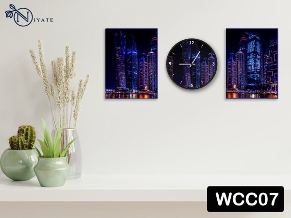 Night View of City Combo : Wall clock & Canvas