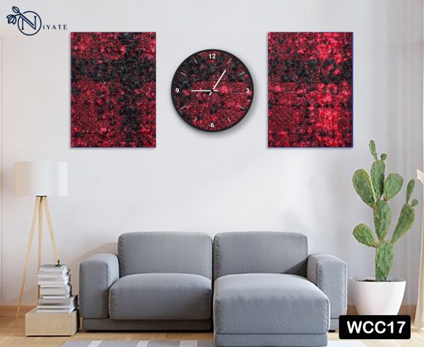 Red & Black Elegant Design : Wall Clock & Canvas