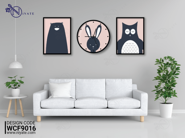 Teddy | Rabbit | Owl | Wall Clock & Frame Combo