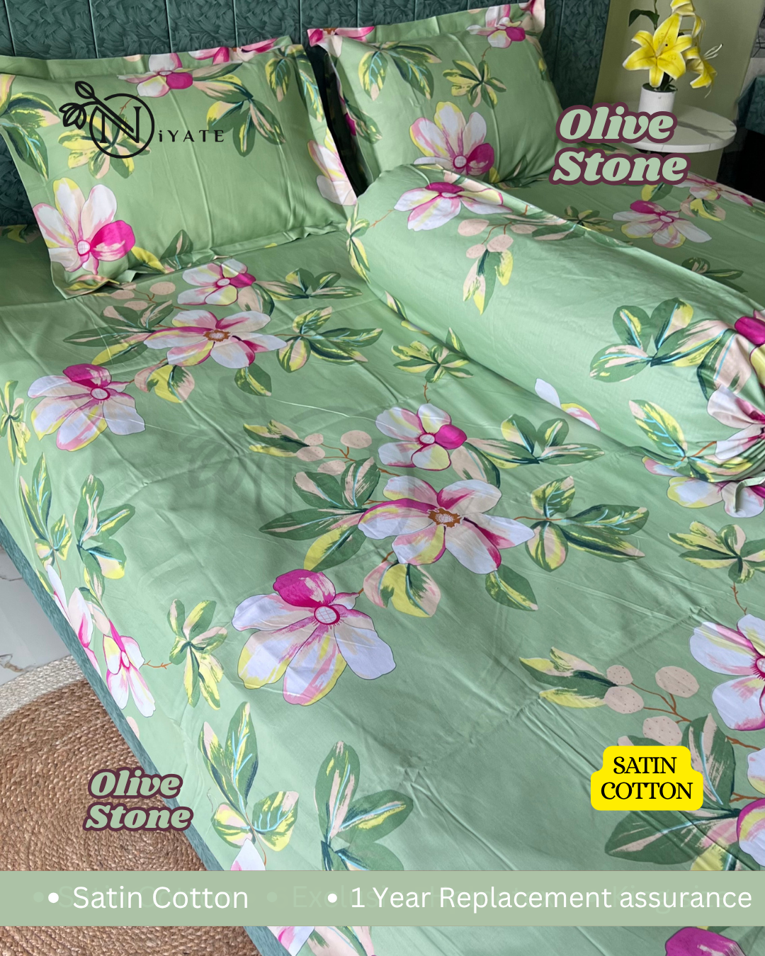 Olive Stone | High Grade Satin Cotton | Exclusive Hometex