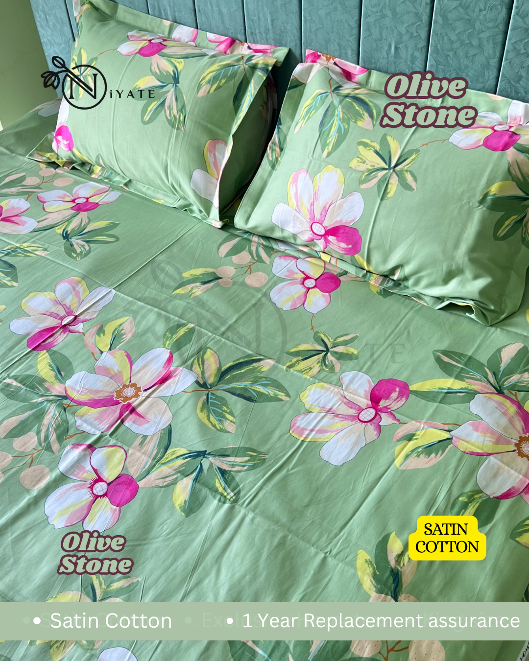 Olive Stone | High Grade Satin Cotton | Exclusive Hometex - Image 2