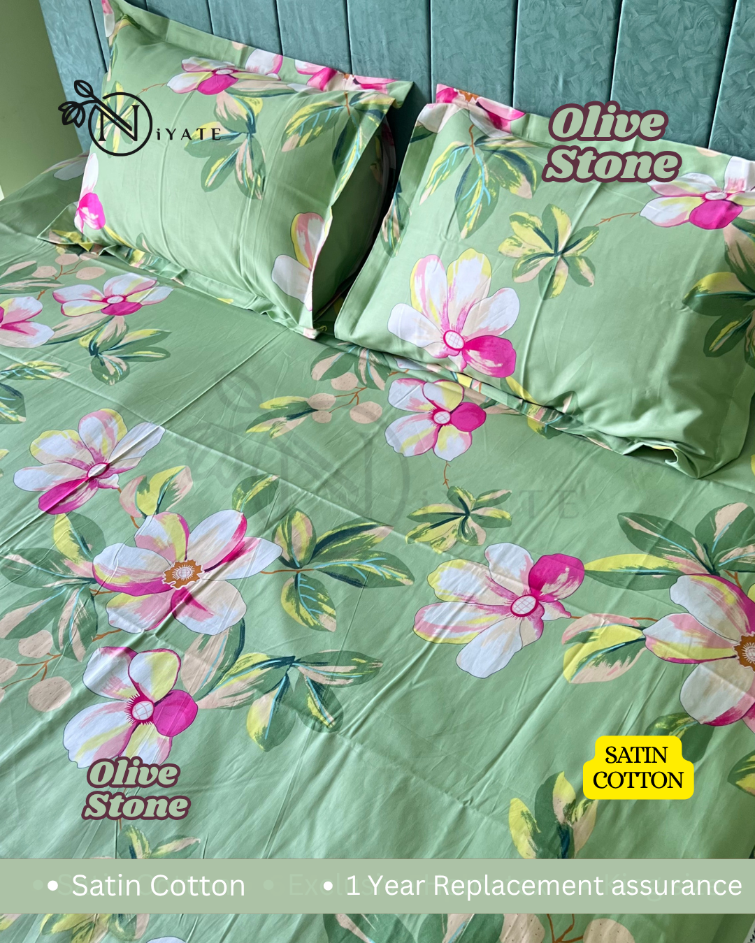 Olive Stone | High Grade Satin Cotton | Exclusive Hometex - Image 3