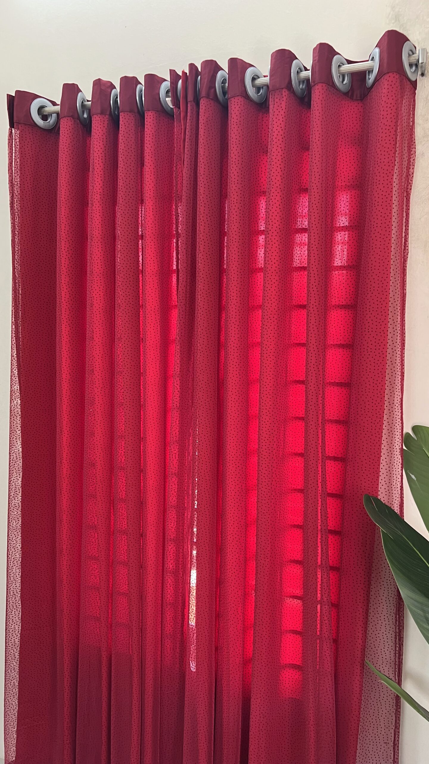 CT5063 | Net & Koraen Stitch Curtain | Wine Red Combo - Image 2