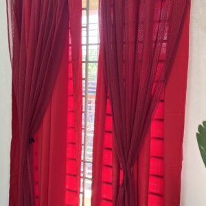 CT5063 | Net & Koraen Stitch Curtain | Wine Red Combo
