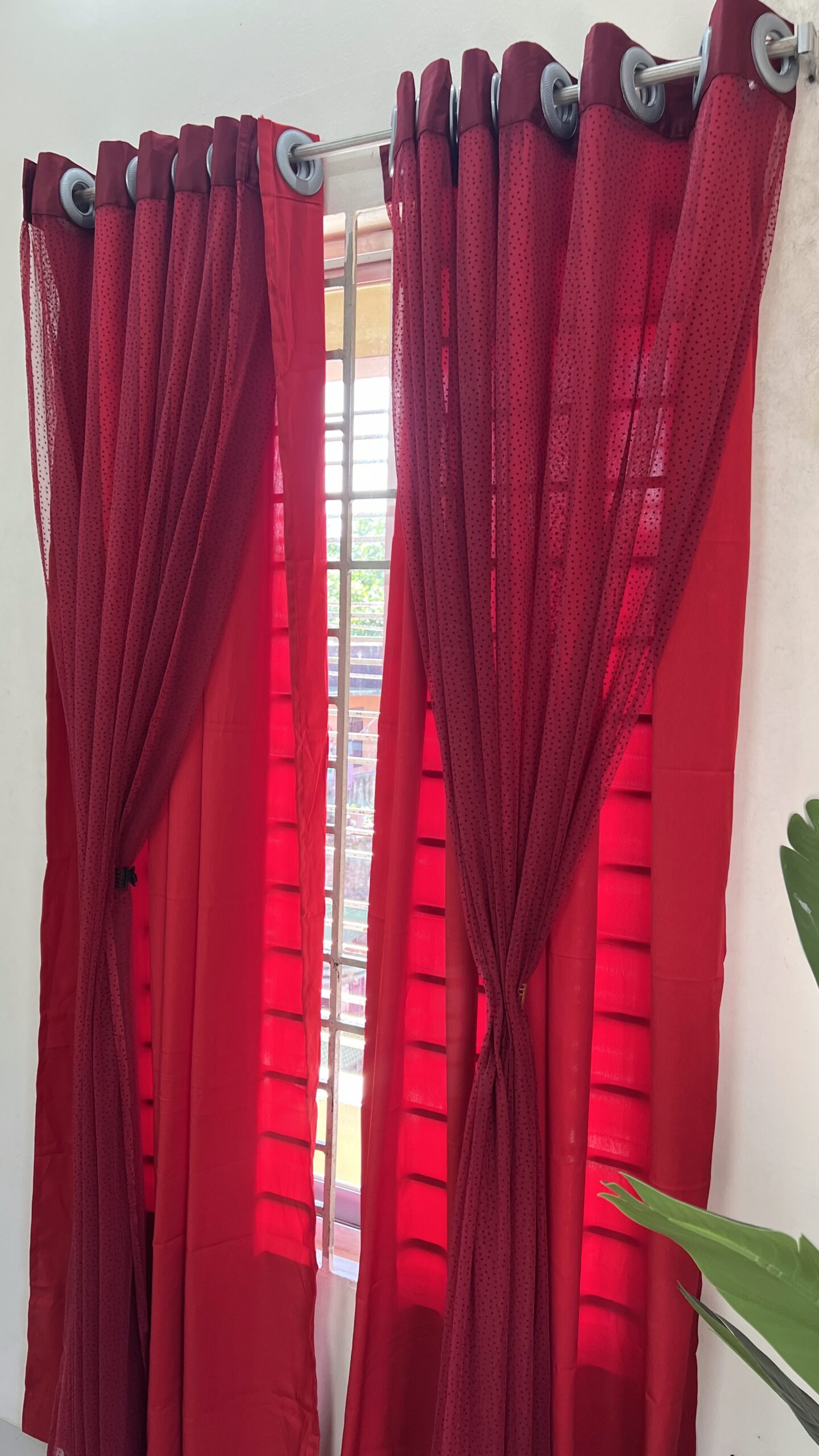 CT5063 | Net & Koraen Stitch Curtain | Wine Red Combo